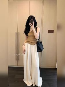 PEIZIXUAN | Unique Pretty Old Money Style Vest Wide Leg Pants Set Summer