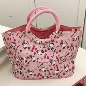 Pink KT Cat Casual Handbag Heart Shaped Large Capacity Portable Lunch Bag for Commuting And Outings Youth Fashion Canvas Tote Bag