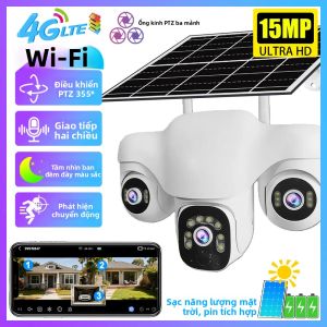 Camera IP Năng Lượng Mặt Trời V380 15MP 3 Ống Kính PTZ Giám Sát An Ninh Không Dây Ngoài Trời WiFi/4G Camera Quan Sát Chống Nước IP66 Với Tính Năng Phát Hiện Con Người