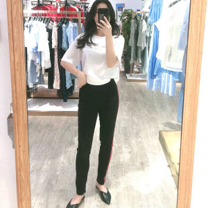 กางเกงขายาวทรงตรงลำลองผ้าฝ้ายแท้สำหรับเดินทางไปทำงานในฤดูใบไม้ผลิและฤดูใบไม้ร่วง กางเกงขายาวทรงสลิมฟิตสำหรับผู้หญิง 0874KF926