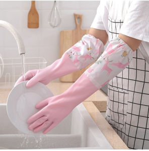 Rubber Gloves Dishwashing Waterproof Long Sleeve Hand Gloves for Women Multiuse Washing Clothes Kitchen Cleaning
