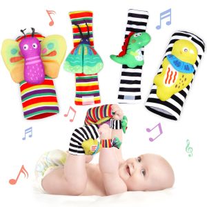 Baby Wrist Rattle Toy & Foot Detector Sock Set Boys Baby Girls Gift for Newborns Soft sensory toys Baby socks 0-6 to 12 months baby toys 3-6 months Early Childhood Education learning development toys
