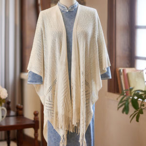 ผ้าคลุมไหล่ผู้หญิง ผ้าคลุมยาวแบบใหม่ปี 2025 ลายปักสไตล์วินเทจสีขาว แขนยาว ปกติ ฤดูใบไม้ผลิและฤดูร้อน