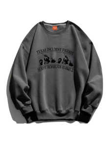 Retro American Dark Grey round Neck Sweatshirt Women Loose Butt Covering Oversize Spring Autumn Thin Trendy Brand Top
