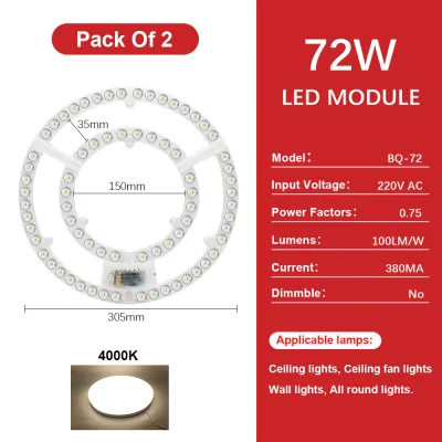 Led Panel 220V Ceiling Light Replacement Led Module 72W Round Circle Light Panel Board 6000K/4000K Module For Ceiling Fan Lights