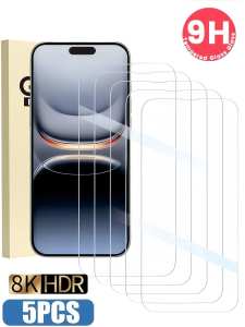 5 Pcs Clear HD Tempered Glass Screen Protector Compatible With iPhone 17 16 15 14 13 12 11 Pro Max XS X XR 7 8 16 15 14 Plus