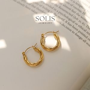 Braided Hoop Earrings 18K Gold Plated • Waterproof Non-Tarnish 316L Stainless Titanium Steel Hypoallergenic Fashion Earring For Women ER405