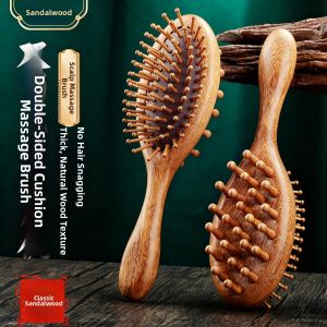 Cushioned Head Massage Comb for Long Hair Wooden