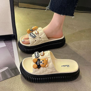 EVA Thick Heel Slippers Womens Summer New Outdoor Cute Bear Indoor Home Anti-slip Platform Sandals Flat Heel Comfortable Shoes
