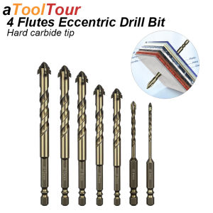 4 Flute Eccentric Drill Bit Carbide Tip Serrated Jag Masonry Oxide Dry Ceramic Tile Glass Marble Concrete Wall Stainless Steel