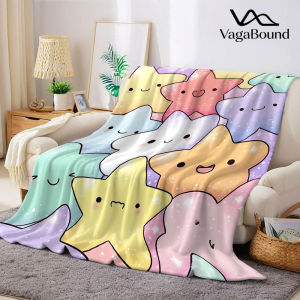 Pastel Cute Star Cartoon Flannel Blanket Warm Soft Halloween Christmas Decorative Couch Warm Cozy All-Season Gift
