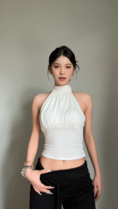 Áo Tank Top Cổ Yếm Nữ Có Đệm Ngực Ôm Dáng Không Tay Có Nơ Mùa Hè