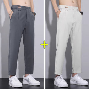 ROMON | Loose Straight Leg Casual Pants For Men In Beige Business Style Spring Summer Long Trousers Youthful Vitality Polyester Fiber