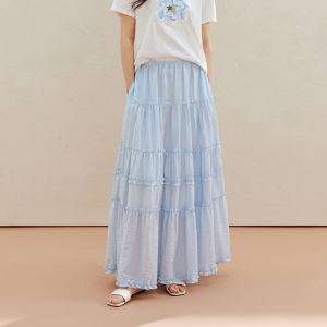 INMAN | Lycell Wood Ear Lace Stretch Waist Midi Skirt