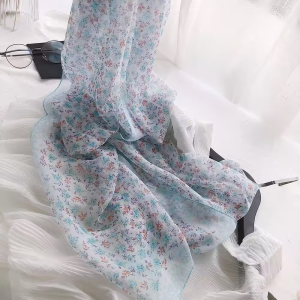 Spring Decorative Floral Print Silk Scarf Womens Thin Necktie Country Style Versatile Sun Protection Shoulder Shawl Wrap