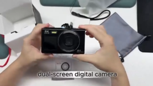 กล้องดิจิตอล VETXI กล้องหน้าจอคู่ 5K 80MP พร้อมซูมดิจิตอล 18Xกล้อง vlogging ขนาดกะทัดรัดสำหรับวัยรุ่น กล้อง StylishBeginner สำหรับเยาวชนและ GlF บัตร 32GB และ 2Batteries สีดำ