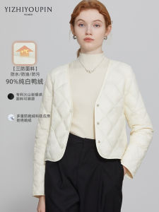 Lightweight V-Neck Short down Jacket White Duck Feather Womens Inner Wear Commute Style Slim Fit Regular Sleeve Long Coat