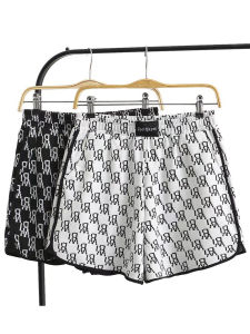 กางเกงขาสั้นชายหาดลำลองพิมพ์ลายตัวอักษรแฟชั่นไซส์ใหญ่ กางเกงขาสั้นทรงหลวมสำหรับฤดูร้อน ขอบตกแต่ง กางเกงขายาวทรงหลวมสำหรับฤดูร้อน