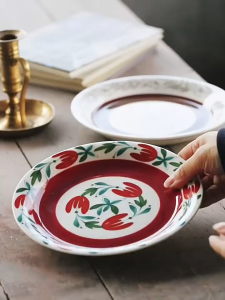 Cabify Ceramic Redwood Brownwood Light Luxury Retro Style Afternoon Tea Plate Printed Floral Dish