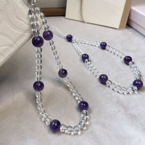 Natural White Quartz Crystal Mobile Phone Chain Purple Crystal Bag Charm Luxury Feel Alloy Nylon Woven Material Mobile Accessory