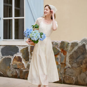 XIANGYING | Pleated Embroidered Fitted Light Purple Dress