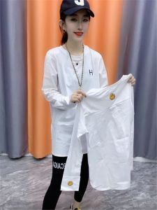 Áo Sơ Mi Trắng Chữ Letter Design Dành Cho Nữ Áo Sơ Mi Dài Vừa Phải Áo Sơ Mi Cổ Tròn Tay Dài Dáng Rộng Màu Trơn Phong Cách Hàn Quốc