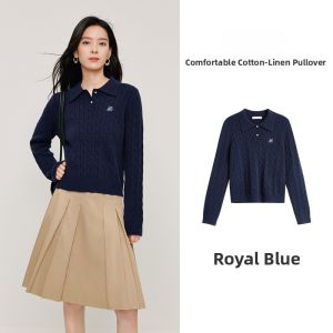 INMAN | Cable Knit Turn-down Collar Vintage Style Sweater