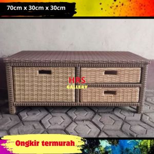 (panjang 108cm) Meja TV rotan sintetis lemari laci 5 dvd motif