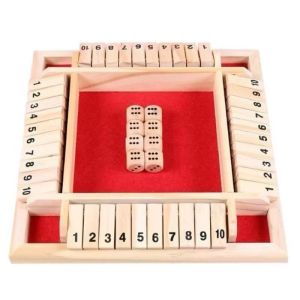 Shut The Box Game with Original Box Desktop Tabletop Game Wood Made with 1-10 Numbers Carved for Teens Adults