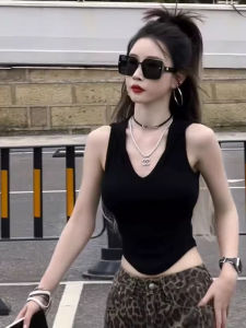 chaqi | French Knitted Mini Tank Top Women Summer Outerwear Suit Inner Match Sleeveless Short Style Commute Style Slim Fit Pure Color