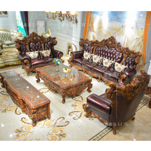 Luxury European-Style Leather Sofa House Large Apartment Living Room Combination 124 Solid Wood Carved Four-Seat First Layer Cowhide