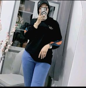 NAMINA -Tshirt Oversize Kombinasi Lengan Panjang Model Karet Kerut Original