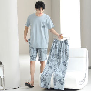 MiiOW | Cotton Summer Short Sleeve Lightweight Casual Youth Three-piece Pajama Set