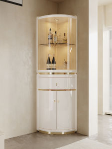 Creamy Style Luxurious Living Room Corner Display Cabinet