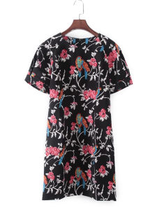 ชุดเดรสยาวแขนสั้นคอตั้งลายดอกไม้สไตล์ย้อนยุคสำหรับผู้หญิงในช่วงฤดูร้อน สไตล์ทำงาน เดรสยาวทรงเอ แขนสั้น คอตั้ง