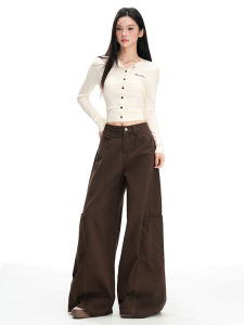 High Waist Wide Leg Brown Denim Jeans Womens Fall 2025 Casual Loose Fit Comfortable Casual Workwear Pants American Style