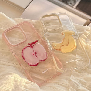 3D Cute Fruit Phone Case for iPhone 16 15 14 13 12 11 Pro Max Clear Soft TPU Cover with Apple Banana Blueberry Design