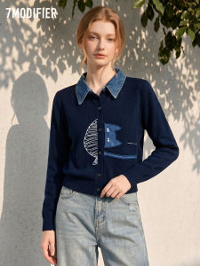 7.Modifier | Áo Blouse Knit Dập Vai Denim Phong Cách Slimming