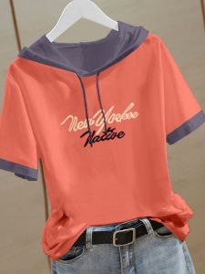 Fashionable Pure Cotton Printed Hoodie Short Sleeve T-Shirt Womens Summer New Korean Style Age-Defying Large Size Top Trendy