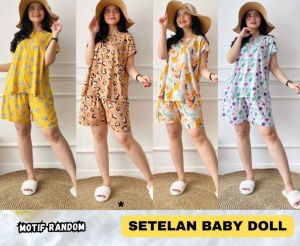 80 ribu dapat 4pcs piyama one set babydoll setelan pendek dan panjang rayon motif Random / Langsung dari konveksi