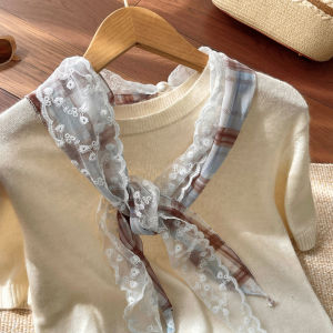 XUELINLU | Lace Patchwork Long Striped Scarf Fashion Plaid Decorative Neck & Headband