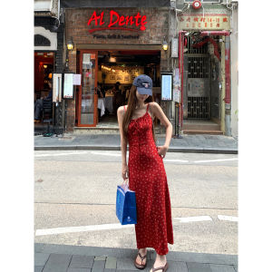 Slimming Red Floral Long Dress