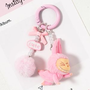 lazy yoga Labubu creative keychain for bag phone popbean cute trendy doll keychain gift for new year girlfriend