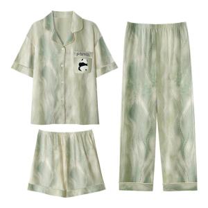Miiow | Catwoman Sleepwear Womens Three-Piece Set Short Sleeve Summer Home Clothes Cute Panda Ladies Set Sweet Cute Style Polyester Fiber