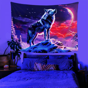 VIKAMA Wilderness Wolf Moonlight Tapestry Phòng Chơi Game Phông Nền Nghiên Cứu Tùy Chỉnh Trang Trí Tường Vải Polyester Thiết Kế Scandinavia