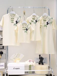 New Chinese Style Family Matching Dresses Cotton Material Summer Season Three Generations of Womens Skirts Kids Clothing