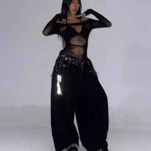 เสื้อแจ๊สสำหรับเต้นรำ แขนยาว ทรงเข้ารูป เซ็กซี่ ยืดหยุ่นสูง สำหรับผู้หญิง เสื้อผ้าเต้นรำ ชุดเต้นรำ ชุดเต้นรำ