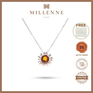MILLENNE Multifaceted Baltic Amber Daisy Silver Pendant with 925 Sterling Silver (MLP-01)