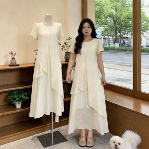 Tencel Lycra Summer Slim Fit Large Size French Faux Layered Women Dress