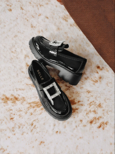 Belle | Crystals Buckle Thick-Heel Elevating Loafers Coarse Heels